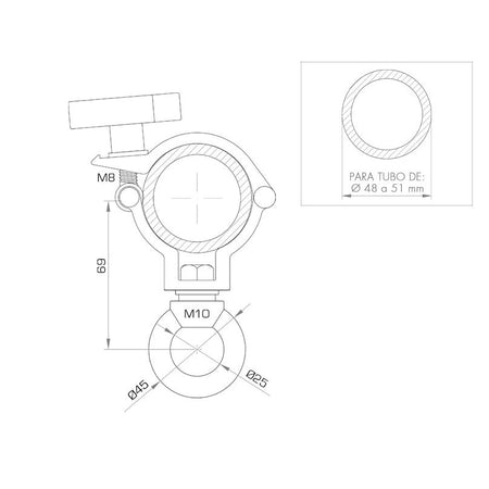 GUIL ABZ-58/N - Abrazadera con argolla para tubos de Ø 48-51 mm. WLL: 100 kg - Tempo Shop