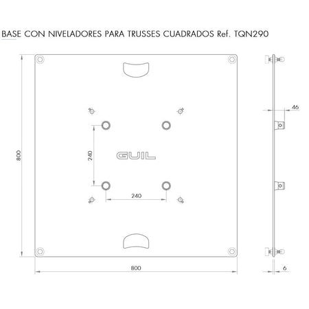 GUIL BST-04/N - Base con niveladores para trusses cuadrados ref. TQN290 y TQN400XL. Medida: 800 x 800 x 6 mm - Tempo Shop