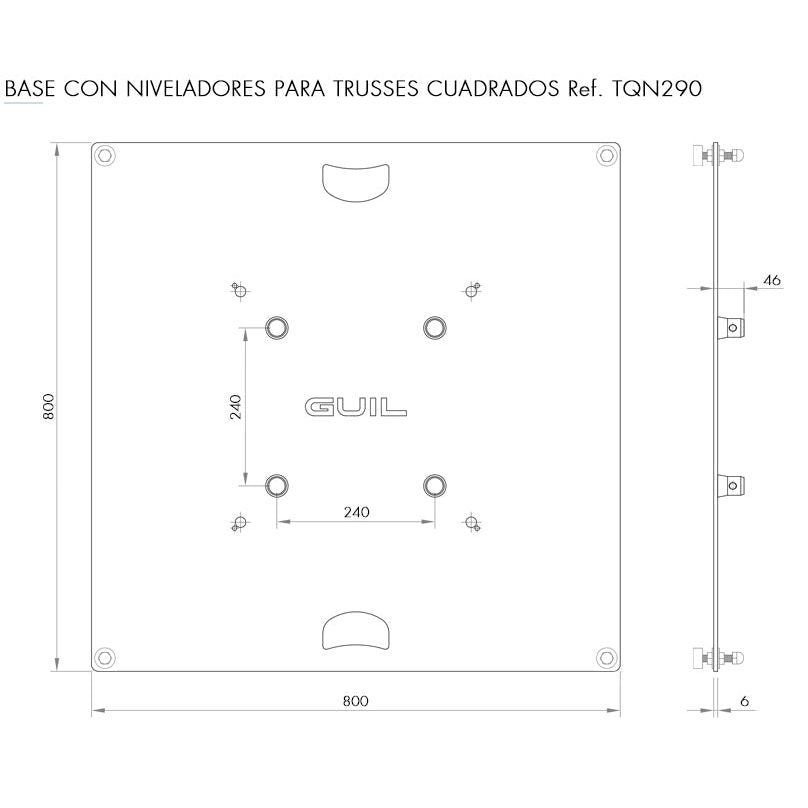 GUIL BST-04/N - Base con niveladores para trusses cuadrados ref. TQN290 y TQN400XL. Medida: 800 x 800 x 6 mm - Tempo Shop