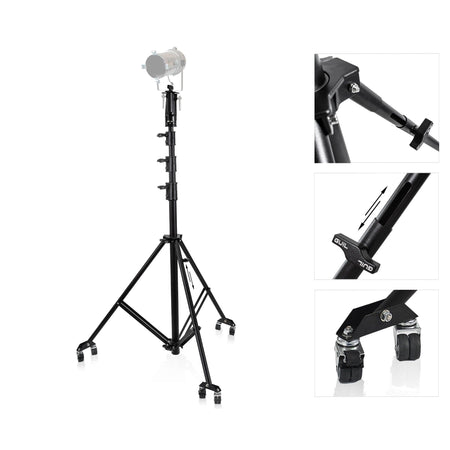 GUIL FC-06/R - Torre de iluminación manual reforzada. Altura máx: 4,18 m. 1 Pata regulable. Incluye ruedas - Tempo Shop