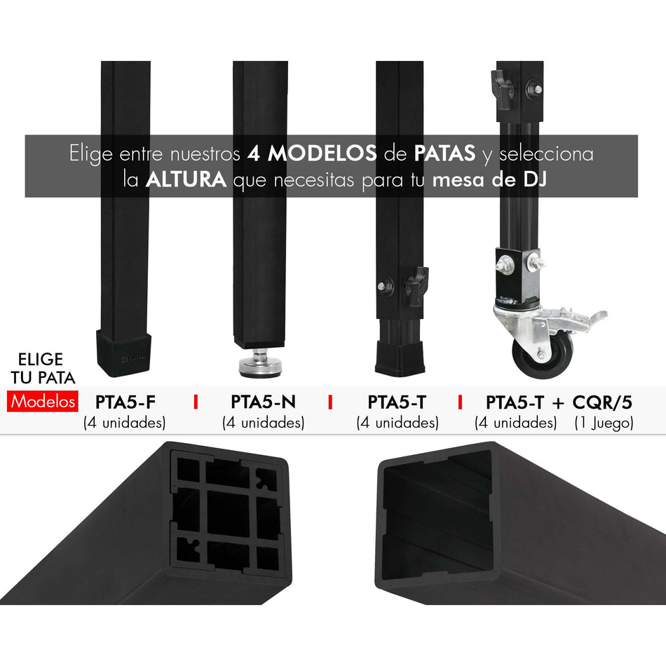 GUIL MDJ-6/N - Mesa para DJ / Mesa de ingeniero de sonido de aluminio de 400 x 80 cm. Color negro (PATAS NO INCLUIDAS) - Temp