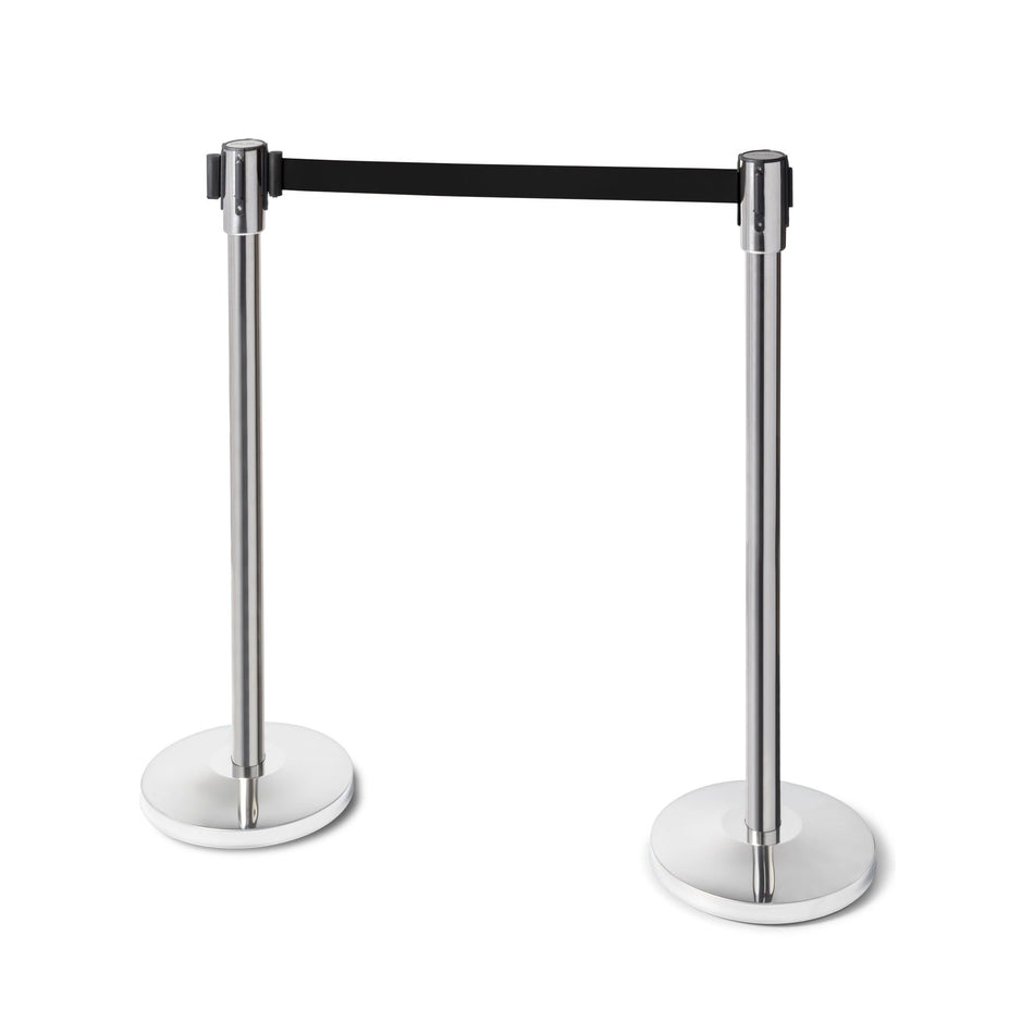 GUIL PST-12/N - Poste separador INOX con cinta retráctil negra de 3 m. Cabezal intercambiable - Tempo Shop