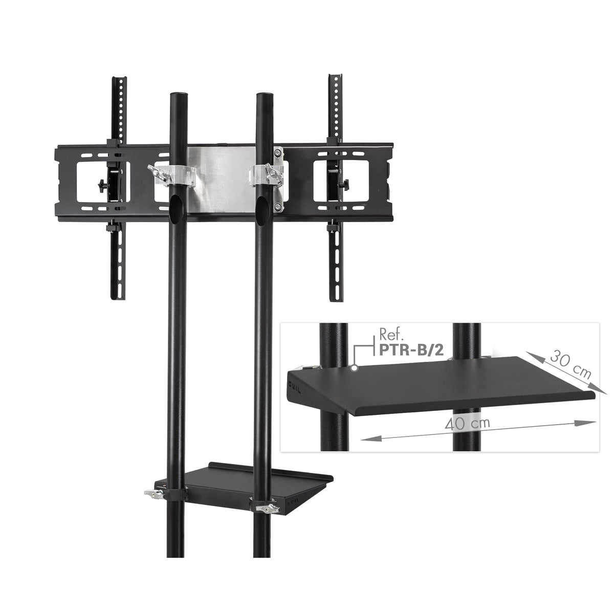 GUIL PTR-100/N - Soporte móvil para pantallas de hasta 100″. Color negro. Bandeja incluida - Tempo Shop
