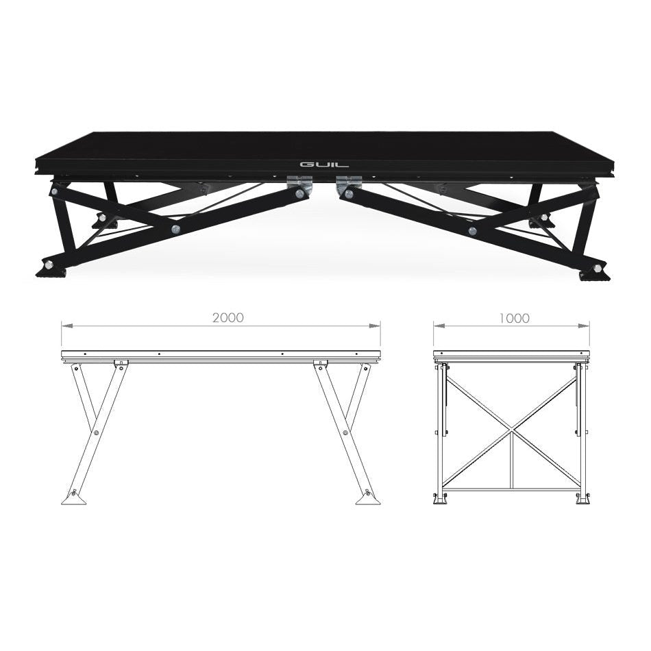 GUIL TM441/N - Tarima de aluminio y acero tipo tijera. Color: Negro. 5 posiciones. Tablero de abedul (21mm) - Tempo Shop