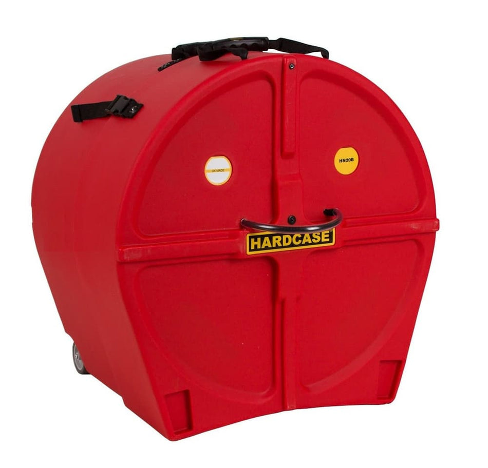 Hardcase HNP20BR - Estuche para bombo de 20" con ruedas (rojo) – tapa telescópica y foam pads
