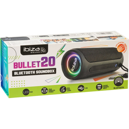 Ibiza Light & Sound BULLET20 - Altavoz Bluetooth iluminado con USB y Micro-SD 20 W - Tempo Shop