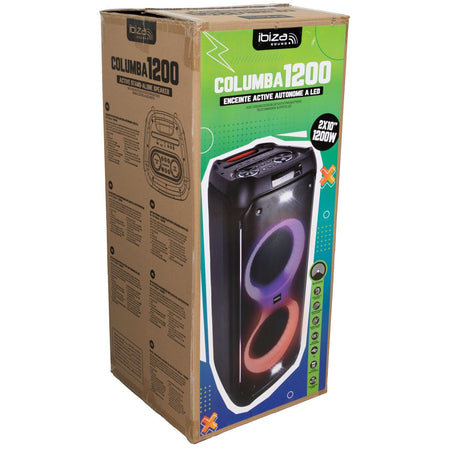 Ibiza Light & Sound COLUMBA1200 – Altavoz Bluetooth activo autónomo de LED 2 x 10"/25 cm – 1200 W - Tempo Shop