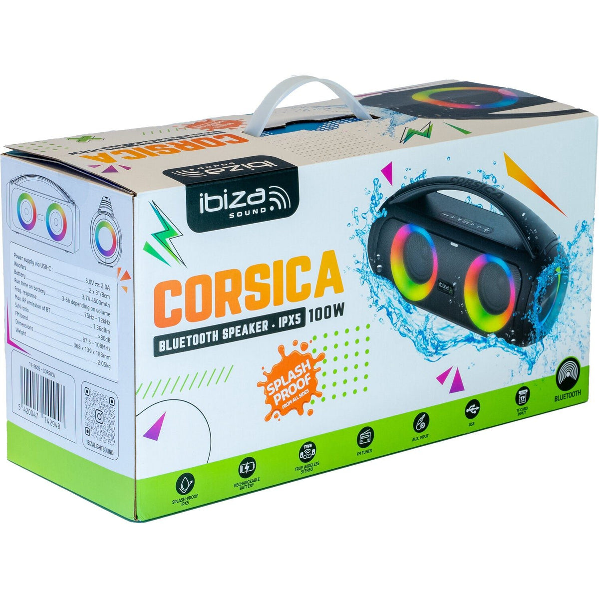 Ibiza Light & Sound CORSICA – Altavoz Bluetooth autónomo 6,5″/16 cm 100 W con LED e IPX5 - Tempo Shop