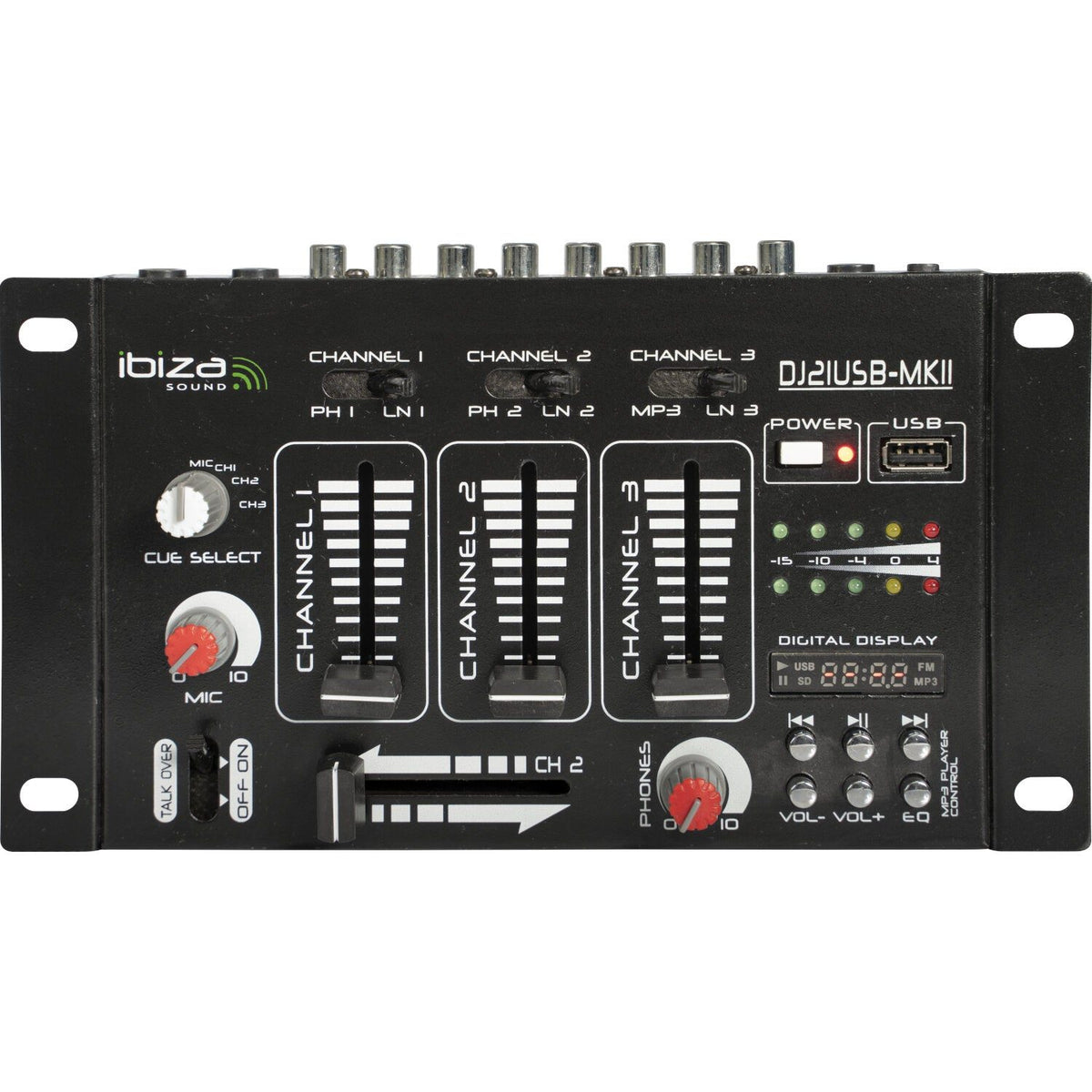 Ibiza Light & Sound DJ21USB-MKII – Mezclador de 4 canales / 7 entradas con USB - Tempo Shop