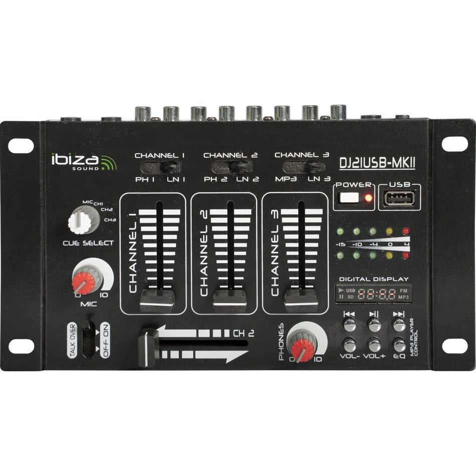 Ibiza Light & Sound DJ21USB-MKII – Mezclador de 4 canales / 7 entradas con USB - Tempo Shop