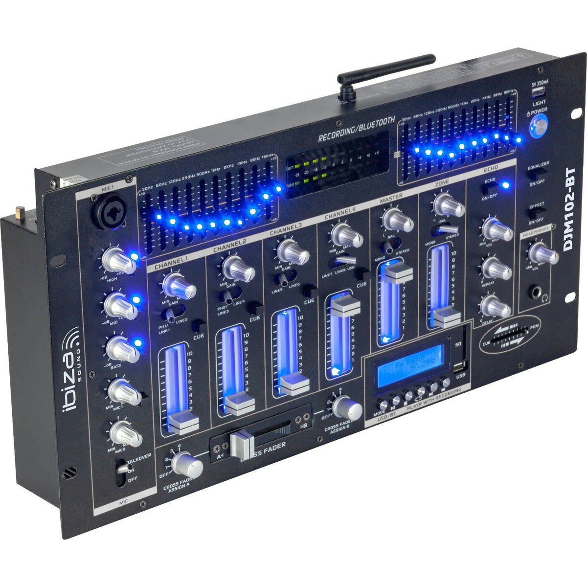 Ibiza Light & Sound DJM102-BT – Mesa de mezclas 19″, 12 entradas / 6 canales con Bluetooth - Tempo Shop