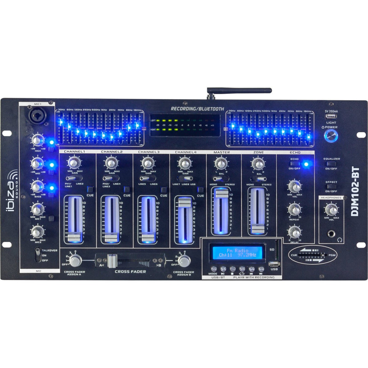 Ibiza Light & Sound DJM102-BT – Mesa de mezclas 19″, 12 entradas / 6 canales con Bluetooth - Tempo Shop