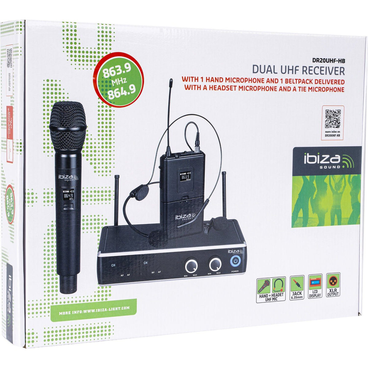 Ibiza Light & Sound DR20UHF-HB – Doble receptor UHF con micrófonos manos libres 863,9 & 864,9 MHz - Tempo Shop