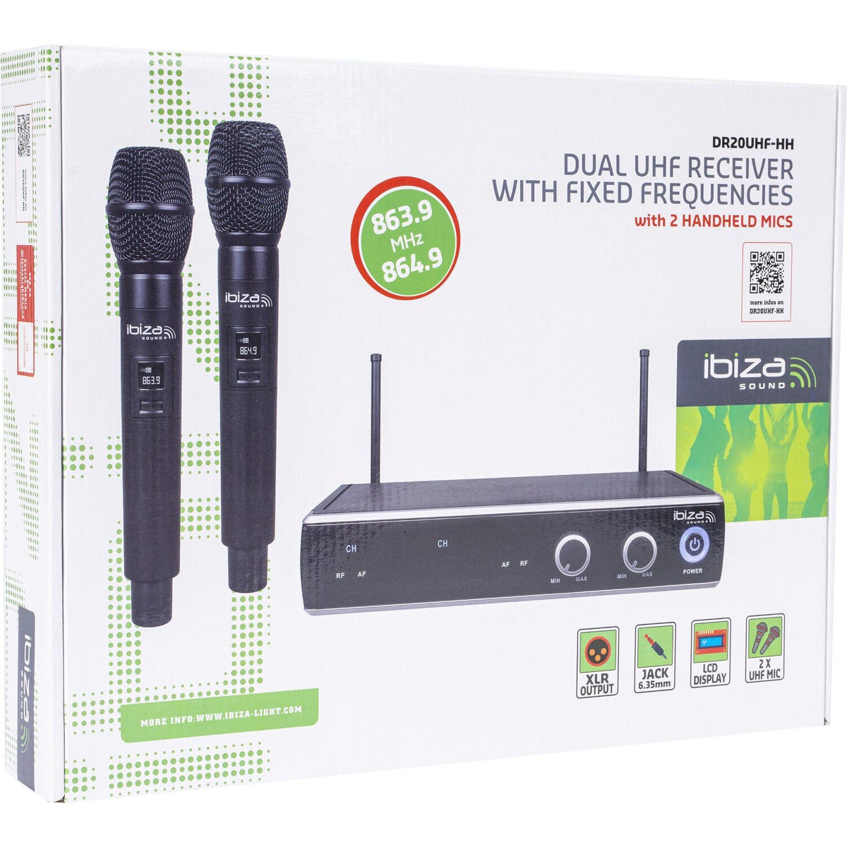 Ibiza Light & Sound DR20UHF-HH – Doble receptor UHF con 2 micrófonos de mano 863,9 & 864,9 MHz - Tempo Shop