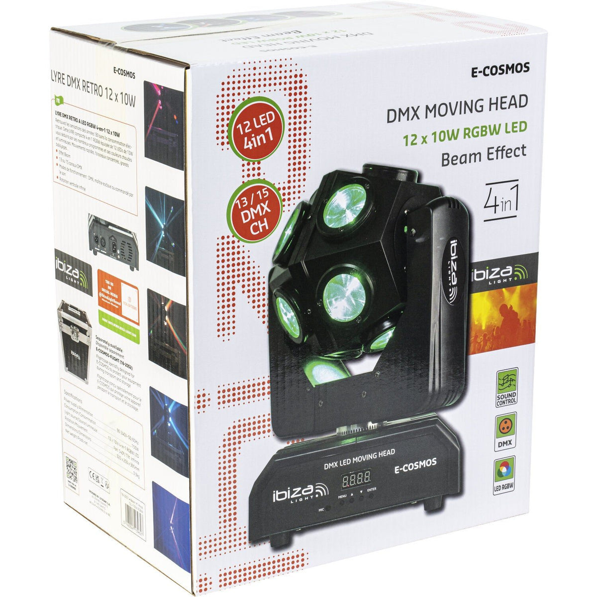 Ibiza Light & Sound E-COSMOS – Cabeza móvil DMX retro LED RGBW 4-en-1 12×10 W - Tempo Shop
