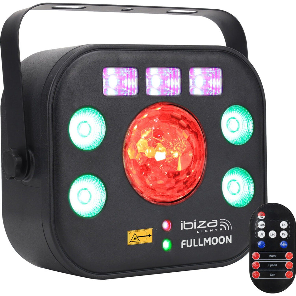 Ibiza Light & Sound FULLMOON – Efecto de iluminación DMX 5-en-1 Wash, UV, Láser R+G, Strobe & Astro - Tempo Shop