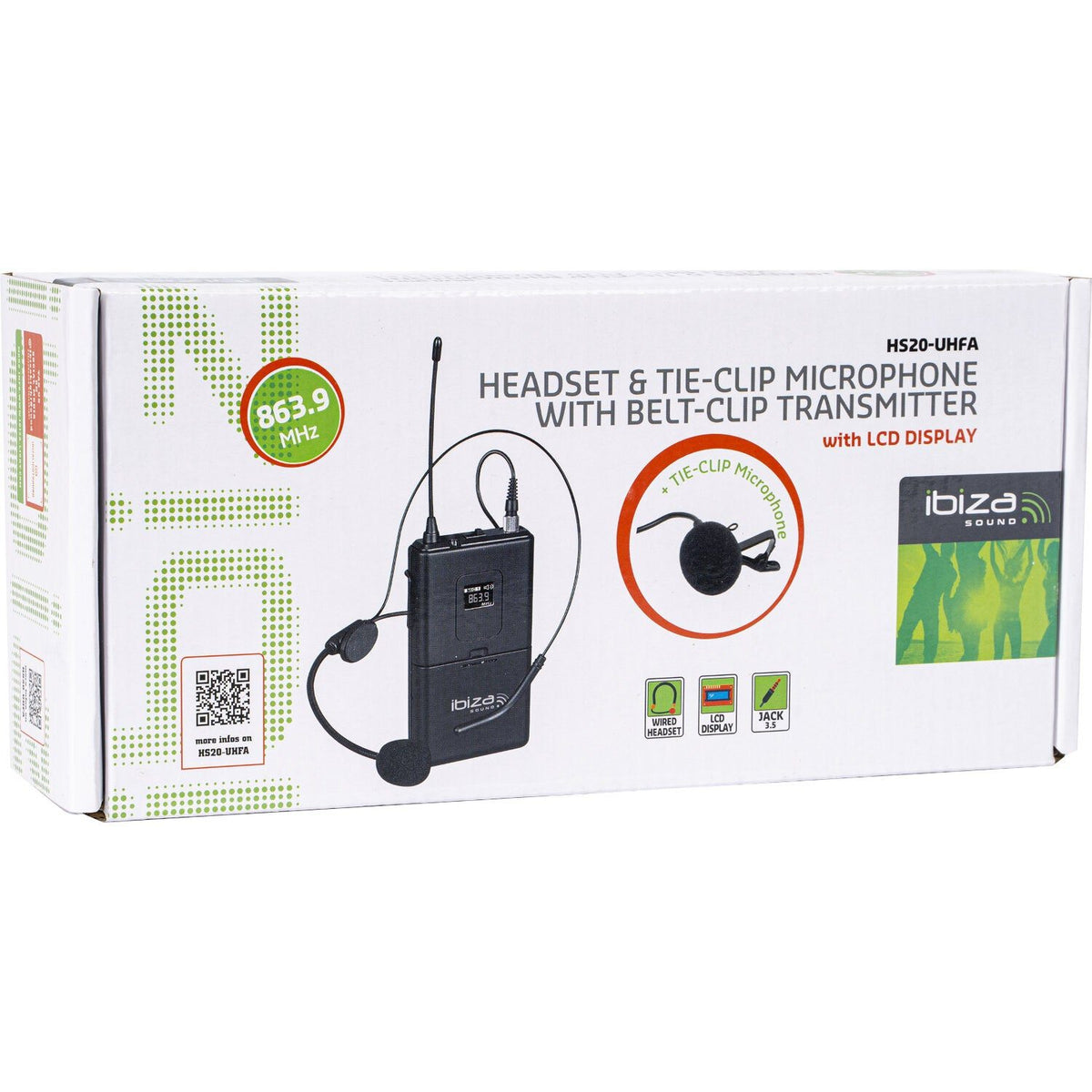 Ibiza Light & Sound HS20-UHFA – Emisor de cintura UHF con micro de diadema y corbata 863,9 MHz - Tempo Shop