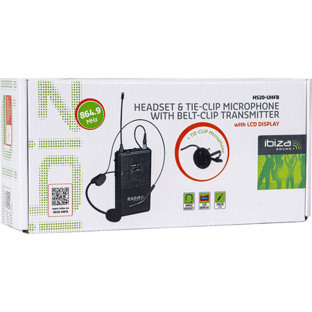 Ibiza Light & Sound HS20-UHFB – Emisor de cintura UHF con micro de diadema y corbata 864,9 MHz - Tempo Shop