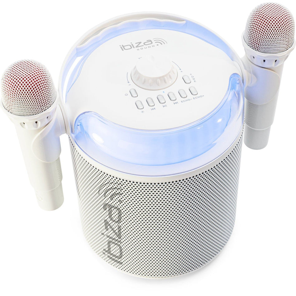 Ibiza Light & Sound KARAHOME-WH - Altavoz autónomo Bluetooth especial “Karaoke” 120 W - Tempo Shop