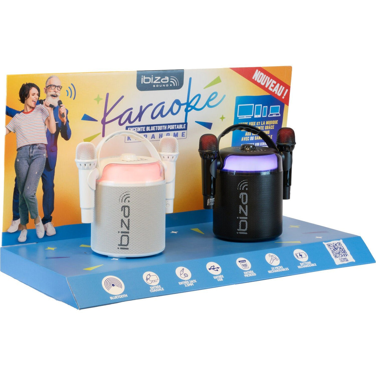 Ibiza Light & Sound KARAHOME-WH - Altavoz autónomo Bluetooth especial “Karaoke” 120 W - Tempo Shop