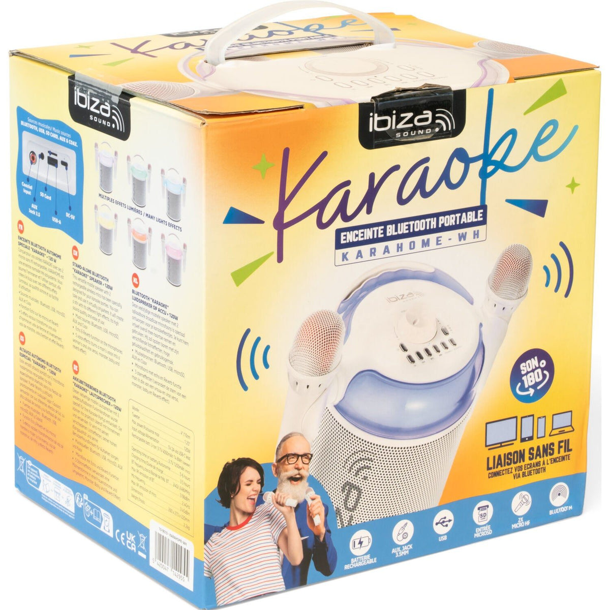 Ibiza Light & Sound KARAHOME-WH - Altavoz autónomo Bluetooth especial “Karaoke” 120 W - Tempo Shop