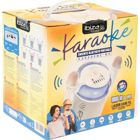 Ibiza Light & Sound KARAHOME-WH - Altavoz autónomo Bluetooth especial “Karaoke” 120 W - Tempo Shop