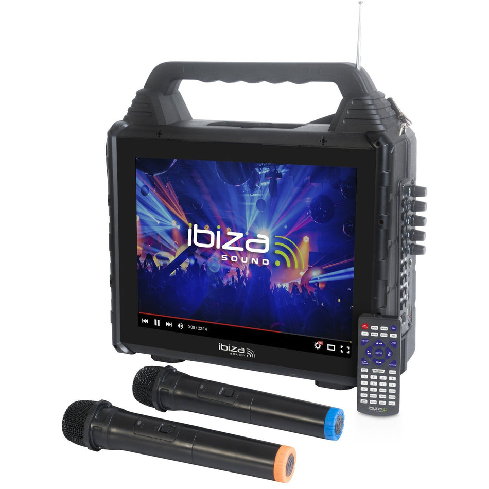 Ibiza Light & Sound KARAVISION - Altavoz portátil para Karaoke con pantalla y 2 micrófonos VHF - Tempo Shop