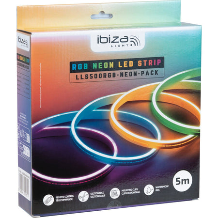 Ibiza Light & Sound LLS500RGB-NEON-PACK – Flexible LED efecto neón RGB IP65 de 5 m - Tempo Shop