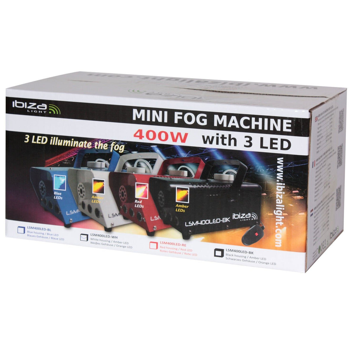 Ibiza Light & Sound LSM400LED-WH – Mini máquina de humo 400 W con 3 LEDs ámbar (carcasa blanca) - Tempo Shop