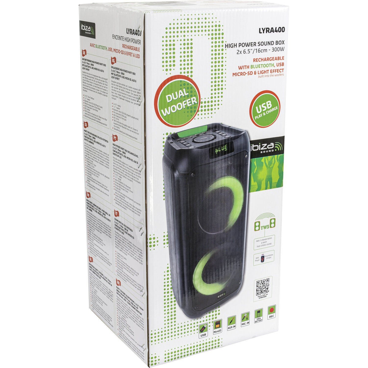 Ibiza Light & Sound LYRA400 - Party box recargable de alta potencia 300 W - Tempo Shop