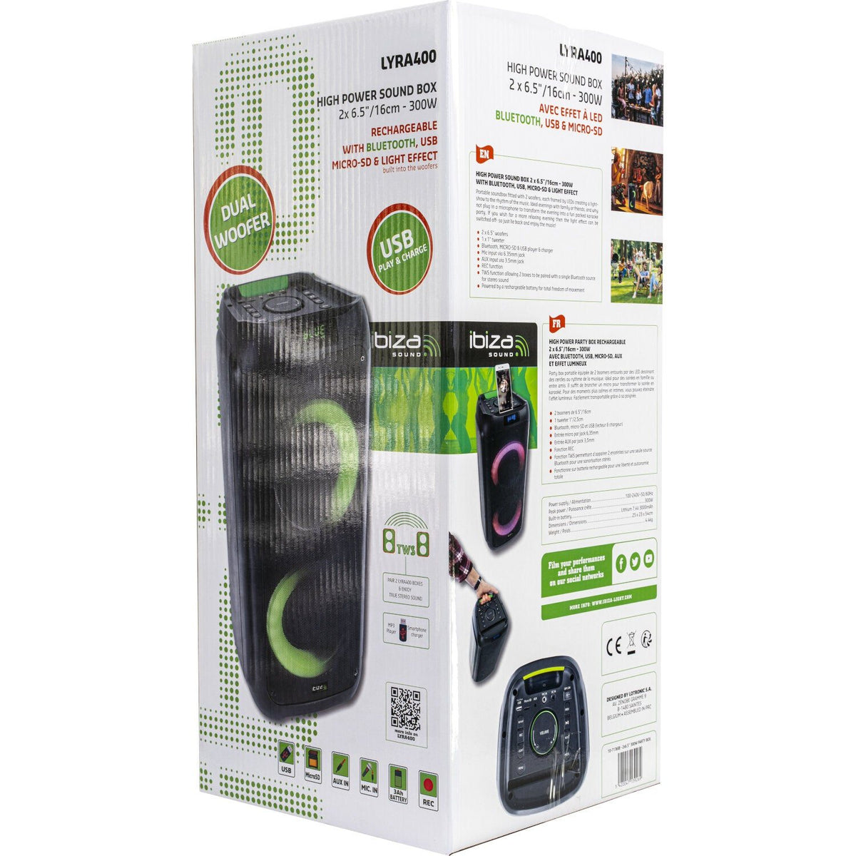 Ibiza Light & Sound LYRA400 - Party box recargable de alta potencia 300 W - Tempo Shop