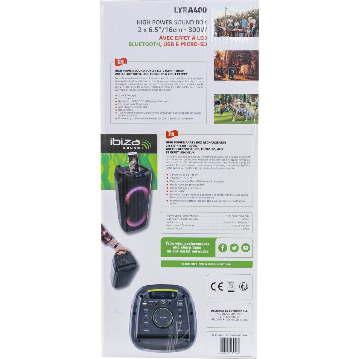 Ibiza Light & Sound LYRA400 - Party box recargable de alta potencia 300 W - Tempo Shop