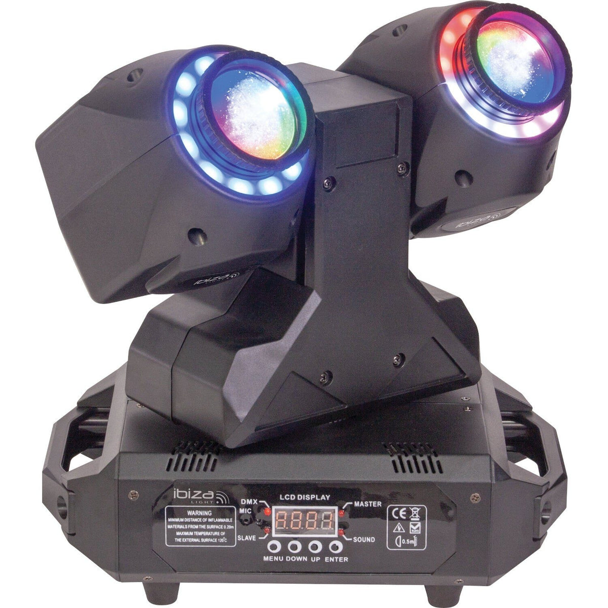 Ibiza Light & Sound MHBEAM60-FX – Doble cabeza móvil Wash & Beam 2-en-1 LED con control DMX - Tempo Shop