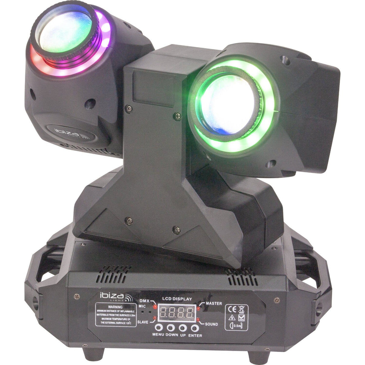 Ibiza Light & Sound MHBEAM60-FX – Doble cabeza móvil Wash & Beam 2-en-1 LED con control DMX - Tempo Shop