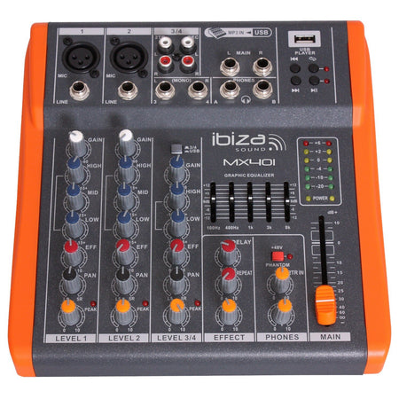 Ibiza Light & Sound MX401 - Mesa de mezclas de 4 canales extra compacta - Tempo Shop