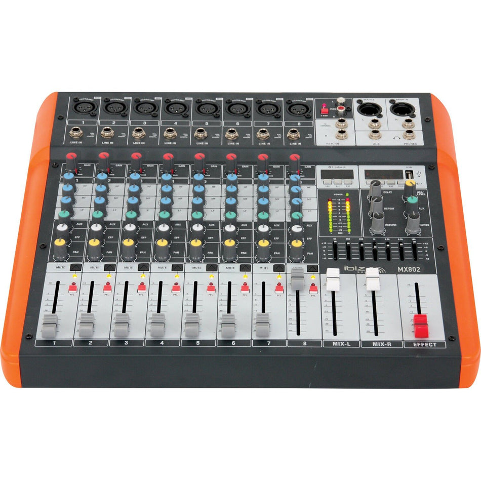 Ibiza Light & Sound MX802 - Mesa de mezclas para músico 8 canales USB & Bluetooth - Tempo Shop