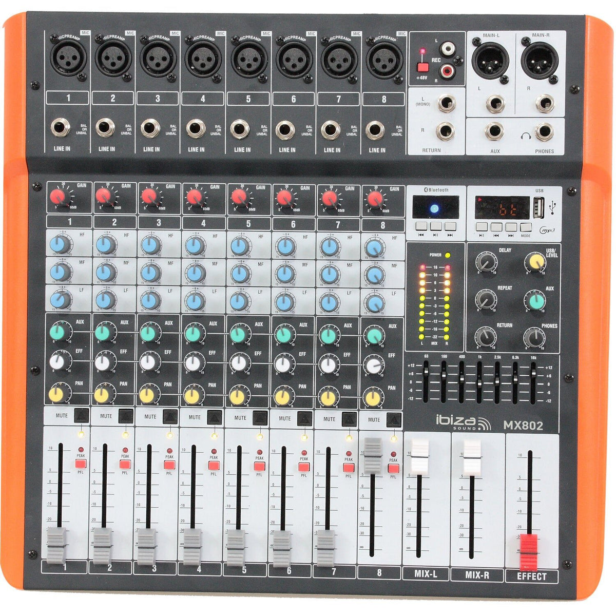 Ibiza Light & Sound MX802 - Mesa de mezclas para músico 8 canales USB & Bluetooth - Tempo Shop