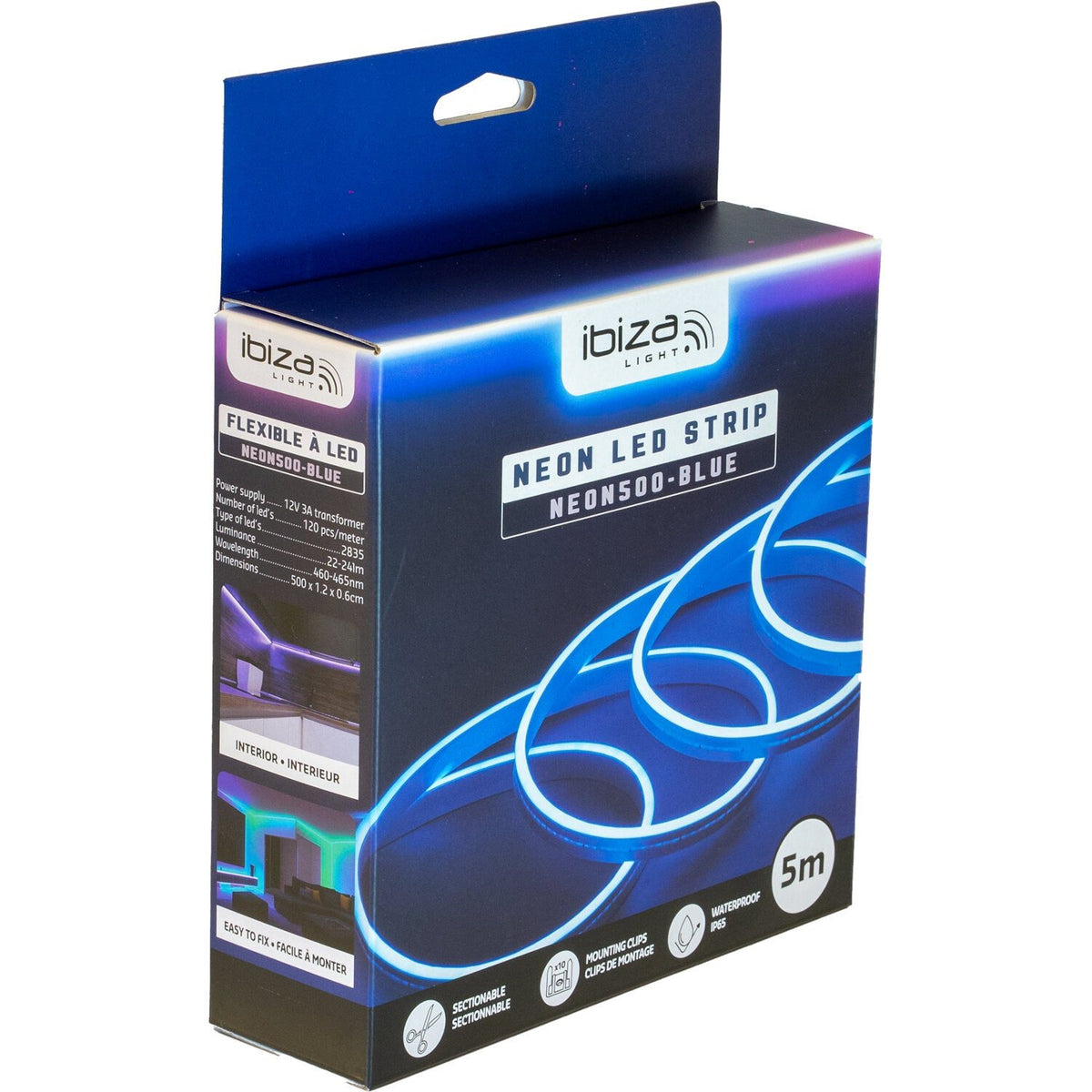 Ibiza Light & Sound NEON500-BLUE – Flexible LED efecto neón azul IP65 de 5 m - Tempo Shop