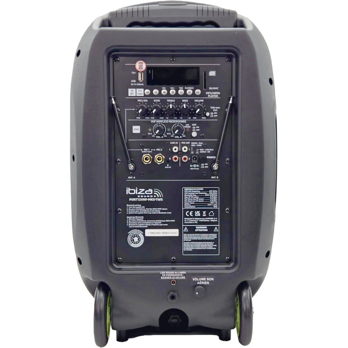 Ibiza Light & Sound PORT12VHF-BK-MKII-POOLPACK – Sistema de sonorización portátil autónomo 12”/30 cm con USB-MP3, TWS, VOX, B