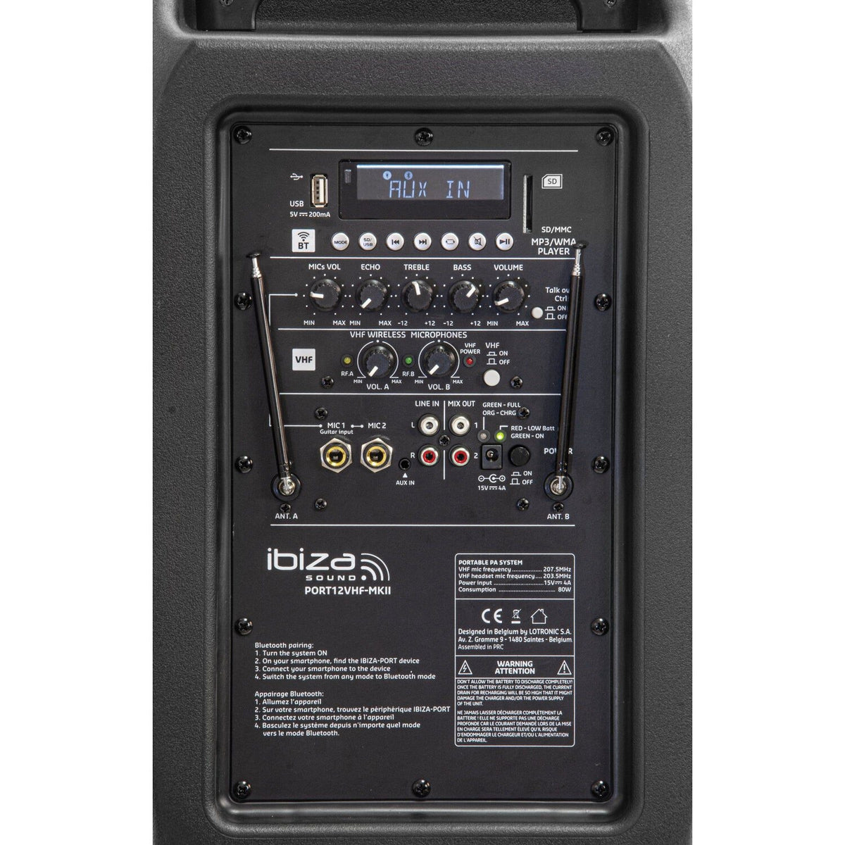 Ibiza Light & Sound PORT12VHF-MKII-TWS – Sistema de sonorización portátil autónomo 12”/30 cm con USB-MP3, TWS, VOX, Bluetooth