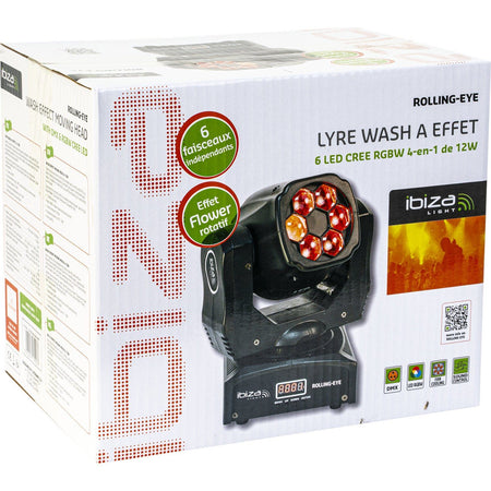 Ibiza Light & Sound ROLLING-EYE - Cabeza móvil Wash con efectos 6x12W - Tempo Shop
