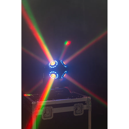 Ibiza Light & Sound SATURNE – Cabeza móvil DMX de 8 LED RGBW 4-en-1 con anillos luminosos - Tempo Shop