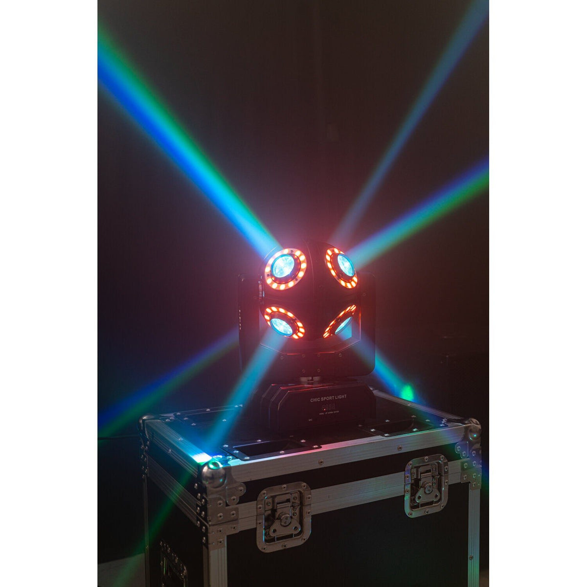 Ibiza Light & Sound SATURNE – Cabeza móvil DMX de 8 LED RGBW 4-en-1 con anillos luminosos - Tempo Shop