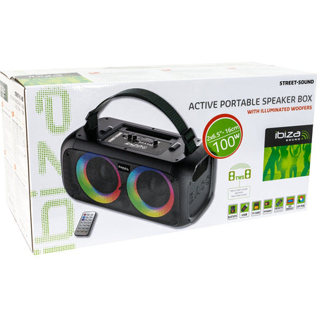 Ibiza Light & Sound STREET-SOUND – Altavoz portátil activo 2×6,5"/16 cm, 100 W con woofers iluminados - Tempo Shop