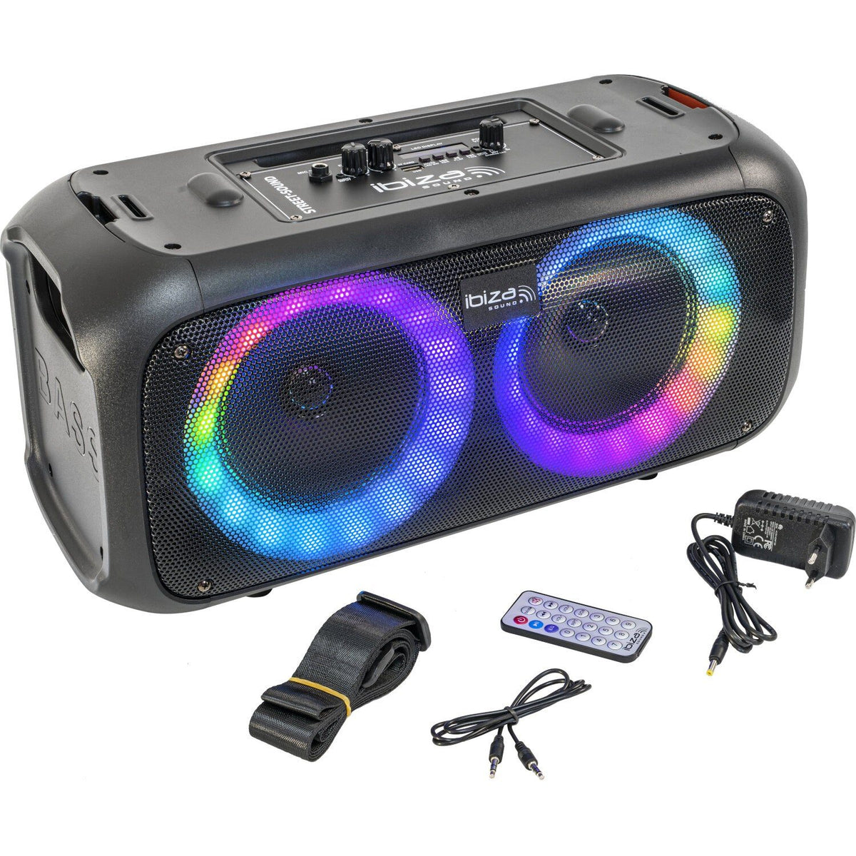 Ibiza Light & Sound STREET-SOUND – Altavoz portátil activo 2×6,5"/16 cm, 100 W con woofers iluminados - Tempo Shop