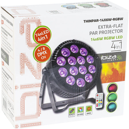 Ibiza Light & Sound THINPAR-14X6W-RGBW – Proyector PAR extra-plano con 14 LED RGBW de 6 W - Tempo Shop