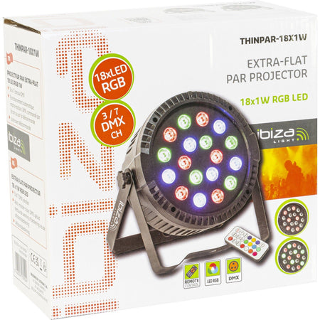 Ibiza Light & Sound THINPAR-18X1W – Proyector PAR extra-plano con 18 LED RGB 1 W - Tempo Shop