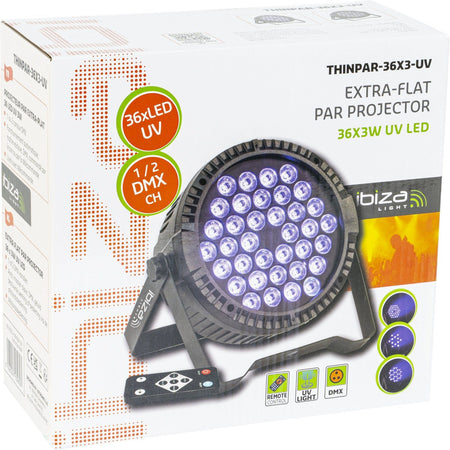 Ibiza Light & Sound THINPAR-36X3-UV – Proyector PAR extra-plano de 36 LED UV 3 W - Tempo Shop
