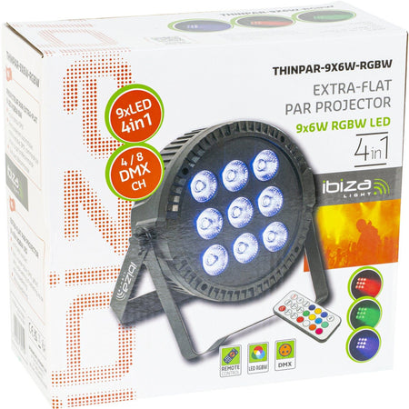 Ibiza Light & Sound THINPAR-9X6W-RGBW - Proyector PAR extra-plano 9×6 W RGBW 4-en-1 - Tempo Shop