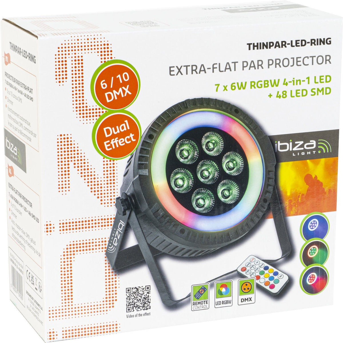 Ibiza Light & Sound THINPAR-LED-RING - Proyector PAR EXTRA-PLANO 7×6 W RGBW 4-en-1 + 48 LED SMD - Tempo Shop